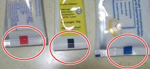 Meaning of toothpaste color bar on bottom